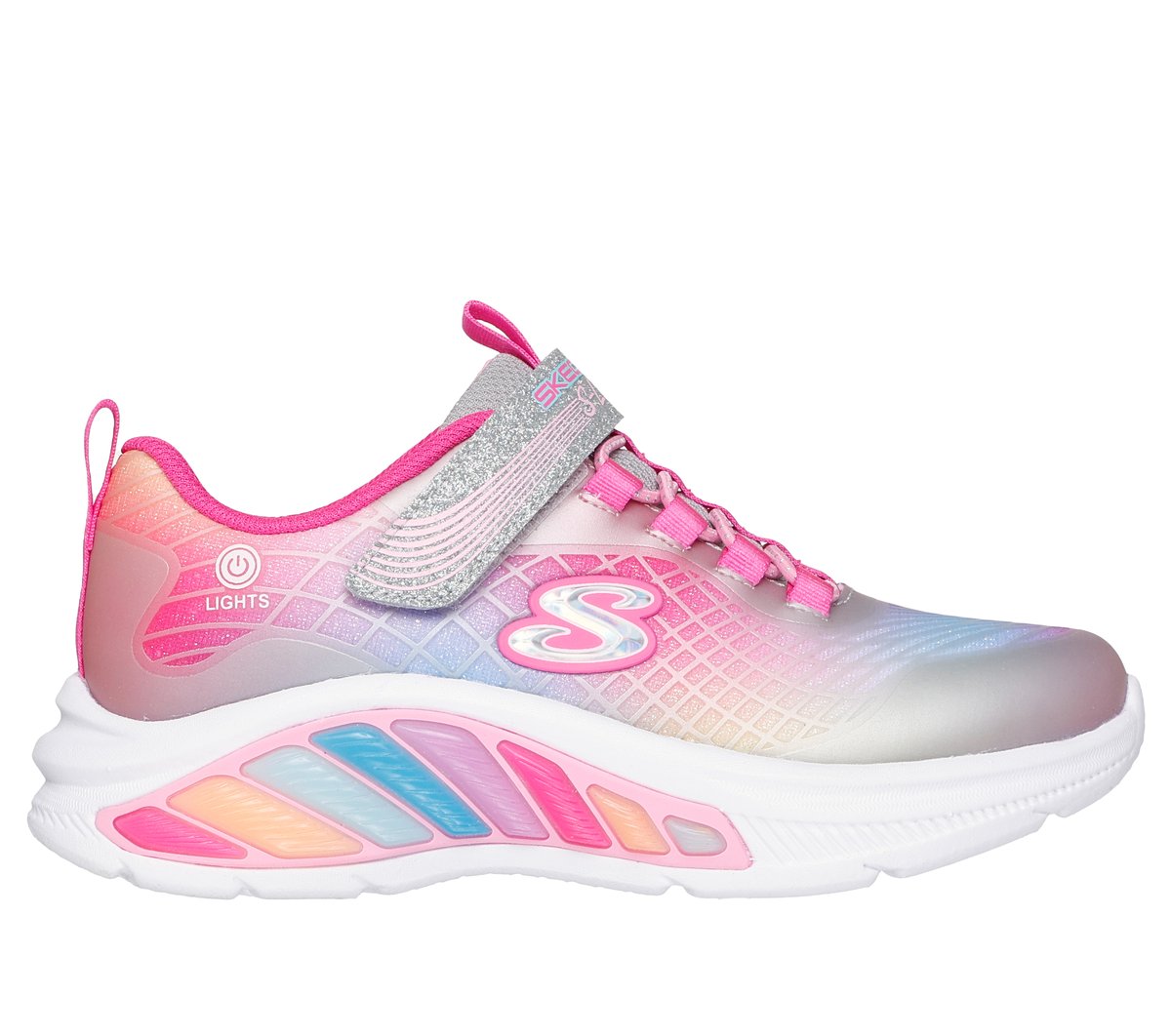 Skechers meisjes S-Lights: Rainbow Cruisers - Rainbow Reflectin Sneaker CM Zilver, Maat 34 - 303722L