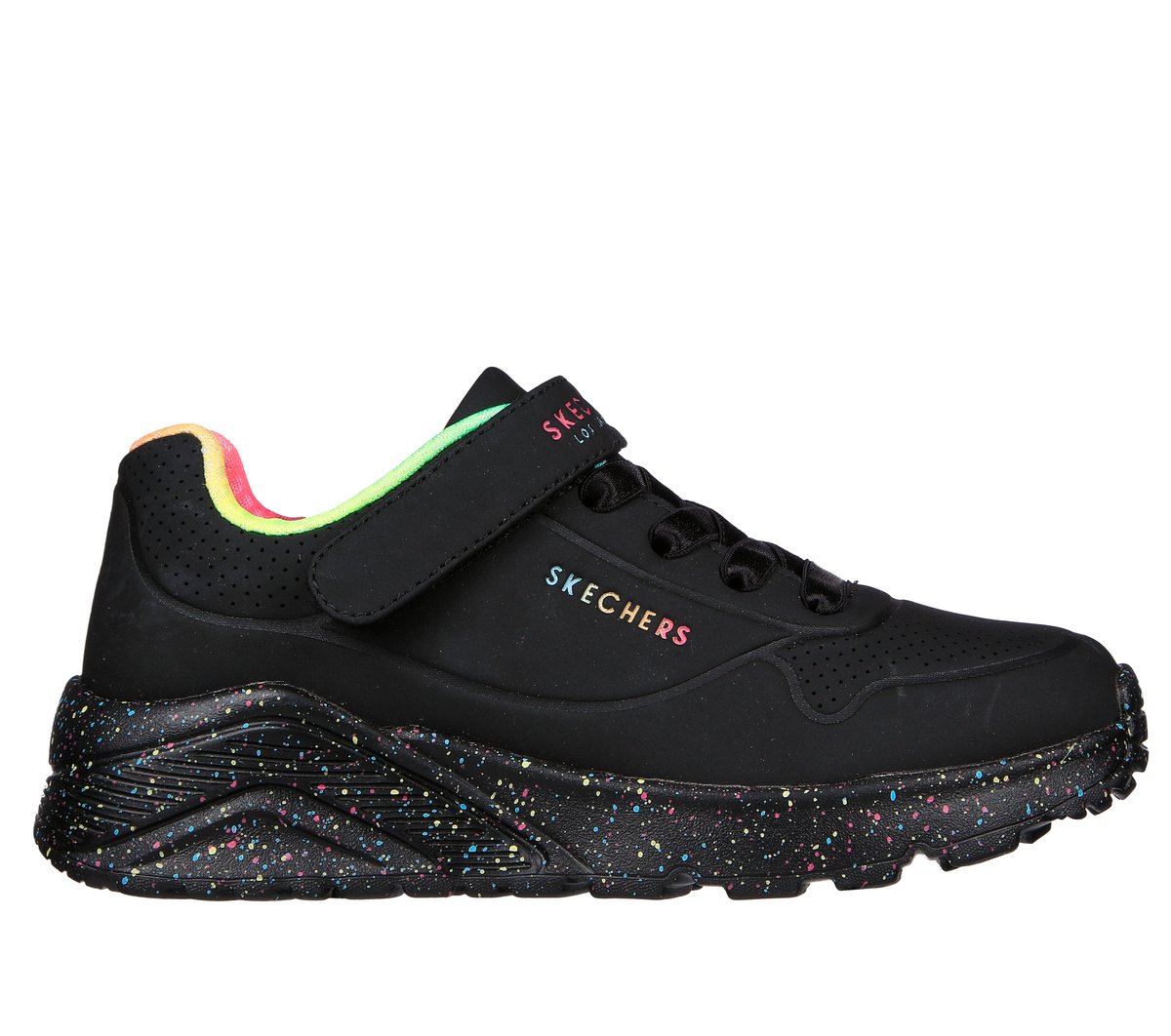 Skechers Mädchen Uno Lite - Rainbow Specks Sneaker in Schwarz, Größe 31