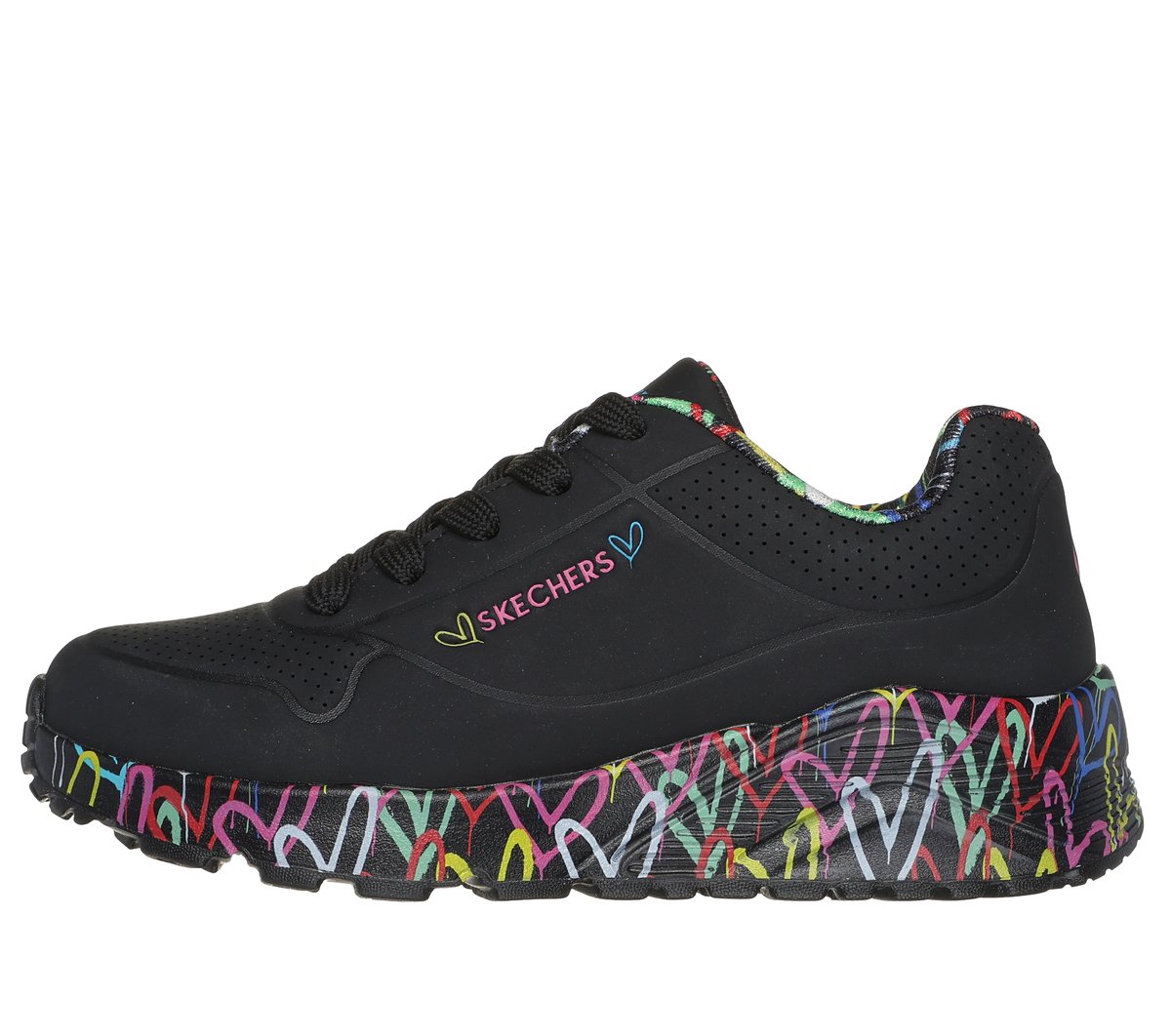 Skechers Mädchen x JGoldcrown: Uno Lite - Lovely Luv Sneaker in Schwarz, Größe 30