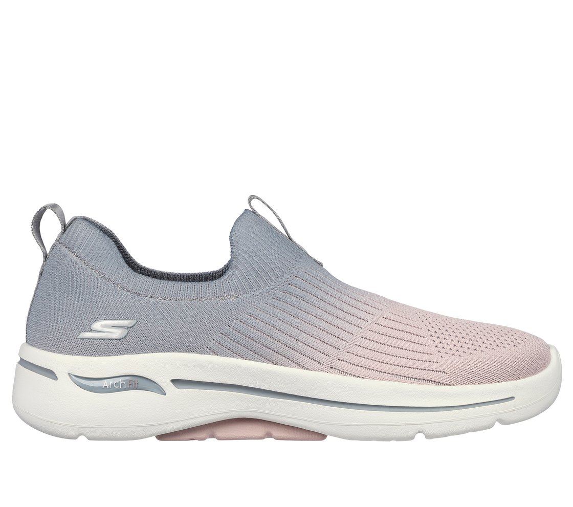 GO WALK ARCH FIT -OCEAN VIBES, GREY/PINK Footwear Lateral View