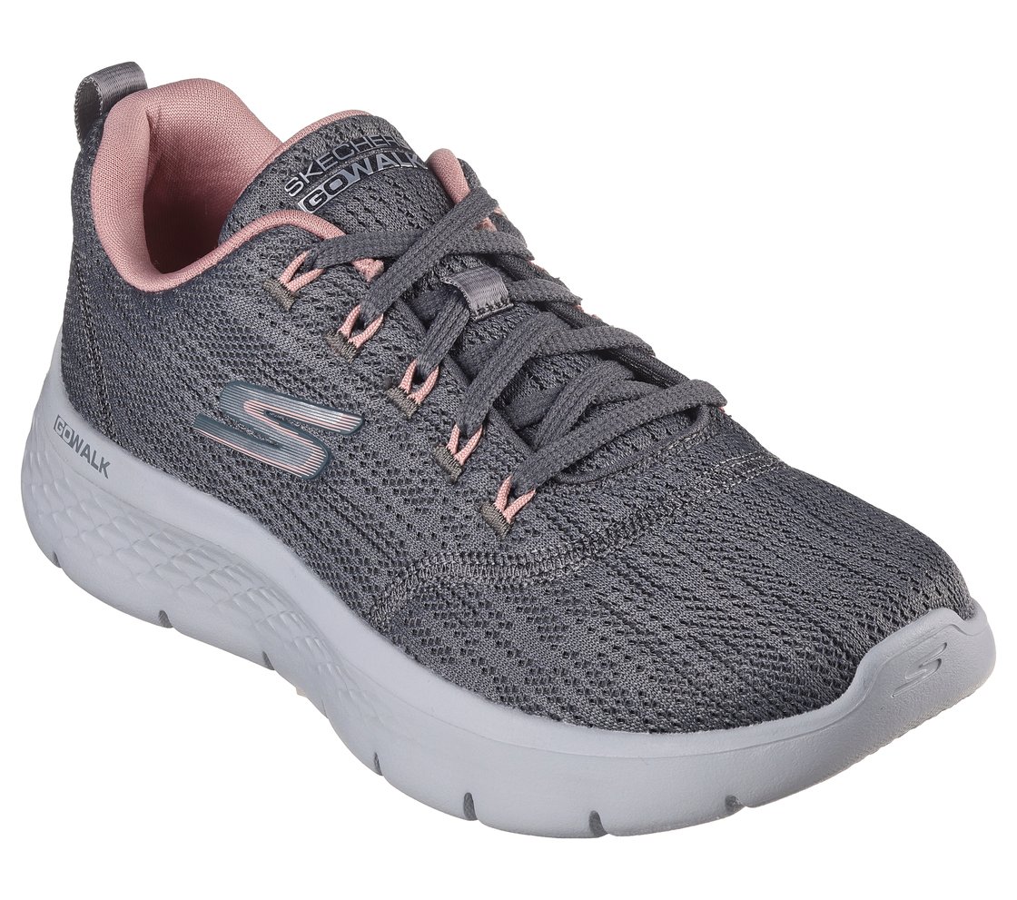 GO WALK FLEX - STRIKING LOOK, CHARCOAL/PINK Footwear Lateral View