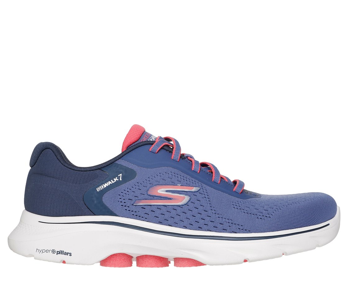 GO WALK 7 - COSMIC WAVES, NAVY/CORAL Footwear Lateral View