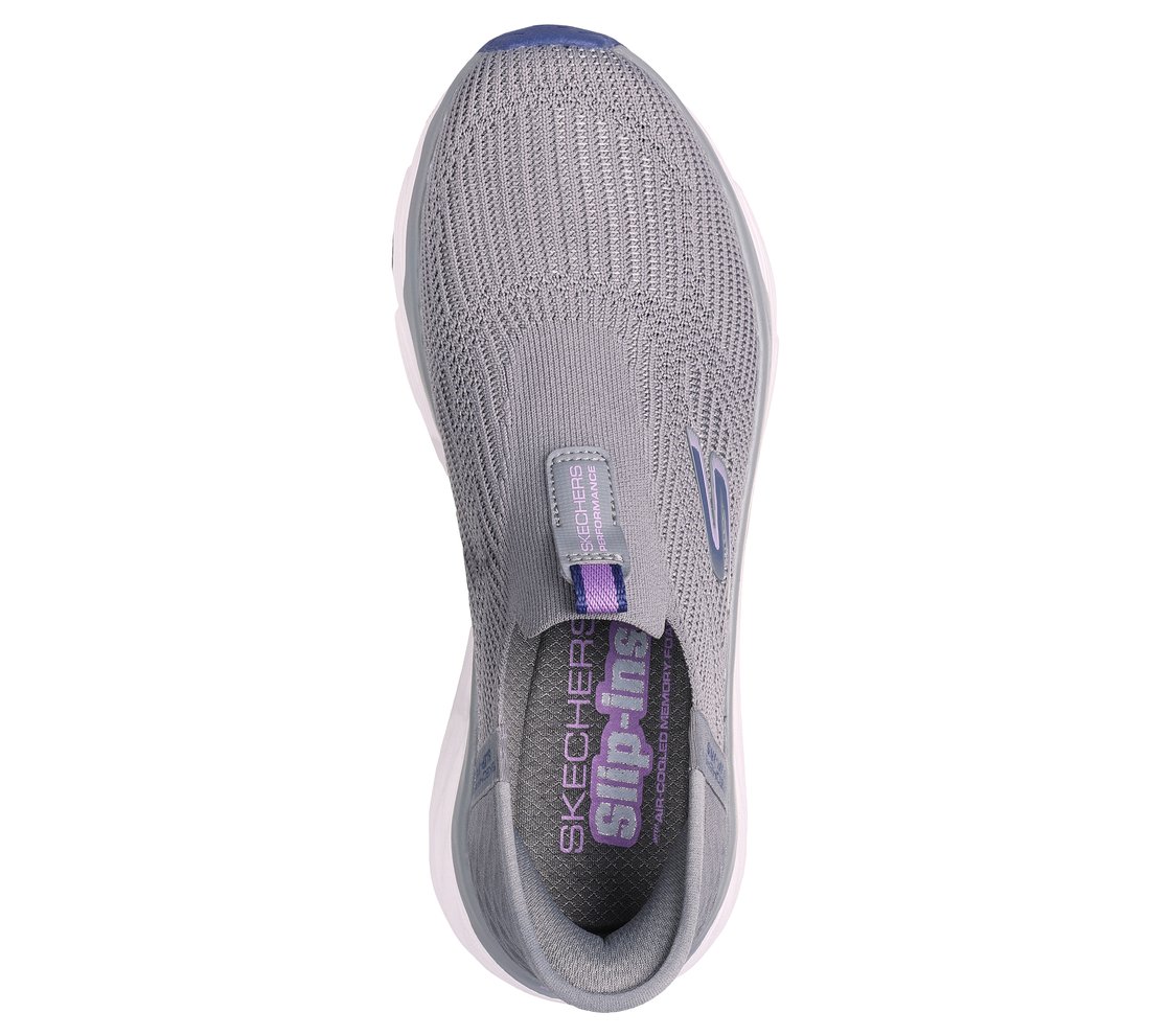 SKECHERS SLIP-INS: MAX CUSHIONING - SMOOTH, CHARCOAL/BLUE Footwear Top View