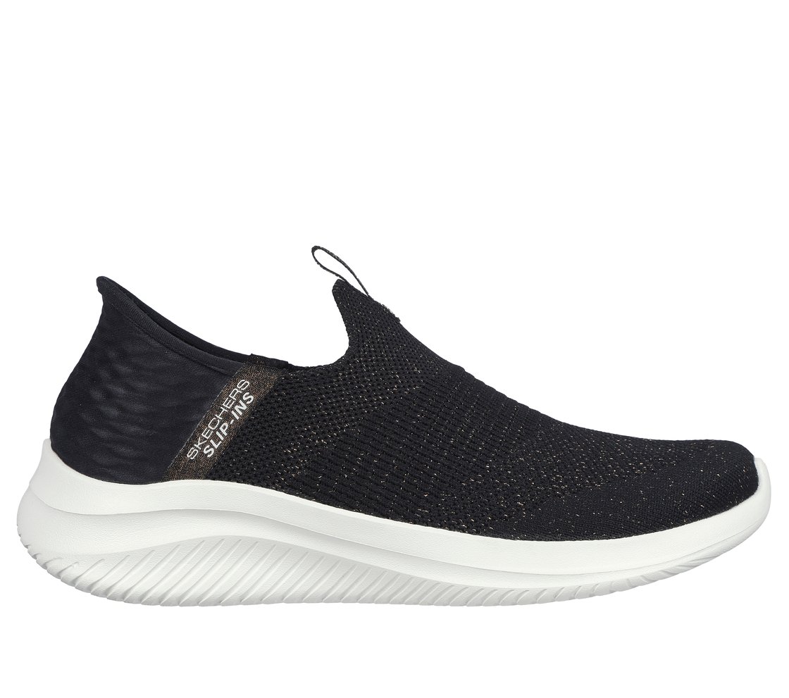Skechers Slip-ins: Ultra Flex 3.0 - Glitter Me, BLACK/GOLD Footwear Lateral View