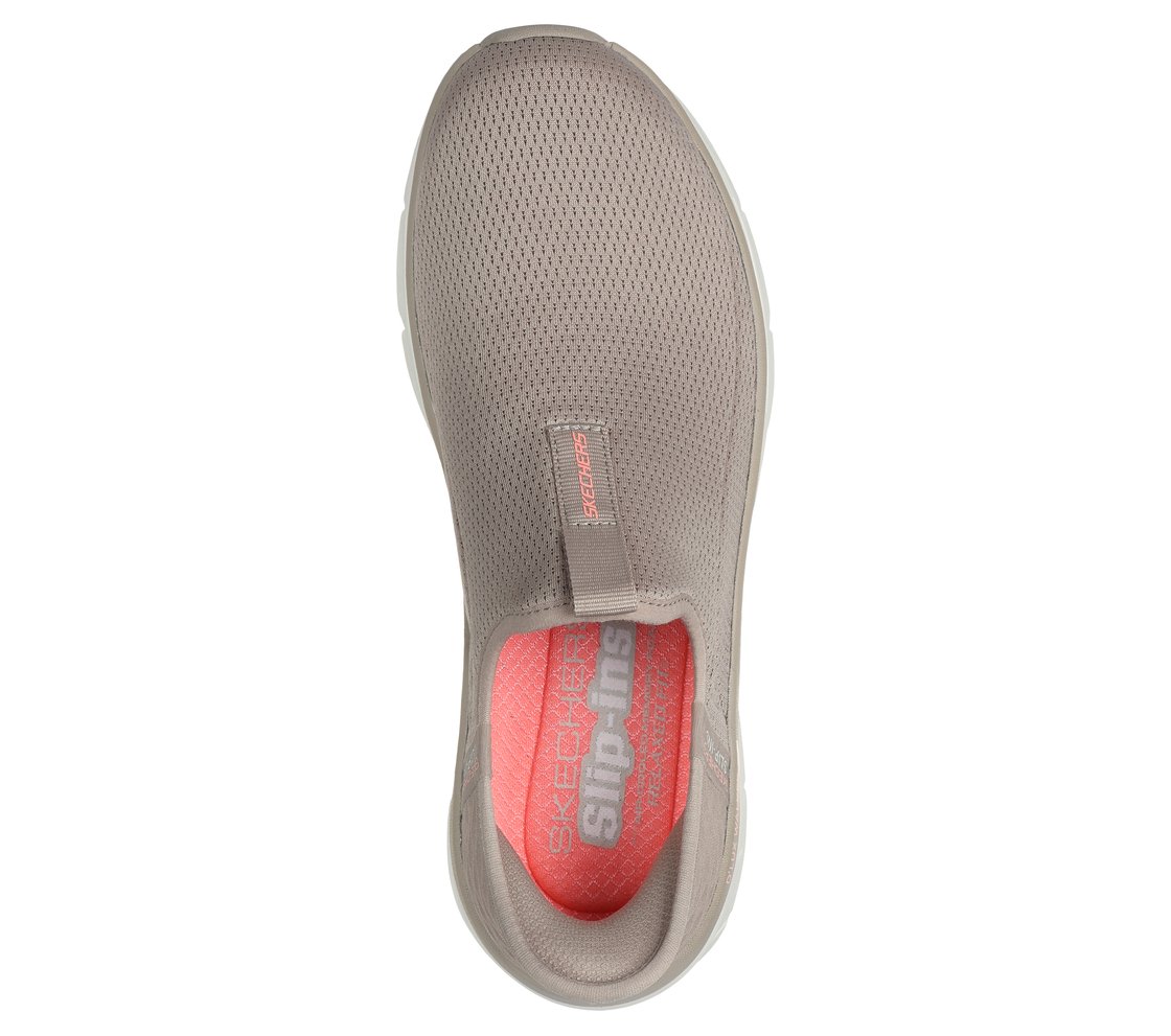 SKECHERS SLIP-INS RF: D'LUX WALKER 2.0- Happy Step, TAUPE/CORAL Footwear Top View