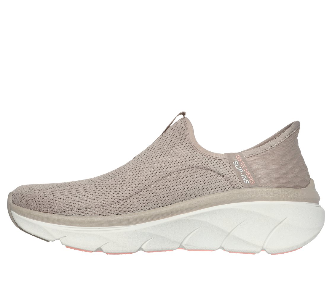 SKECHERS SLIP-INS RF: D'LUX WALKER 2.0- Happy Step, TAUPE/CORAL Footwear Left View