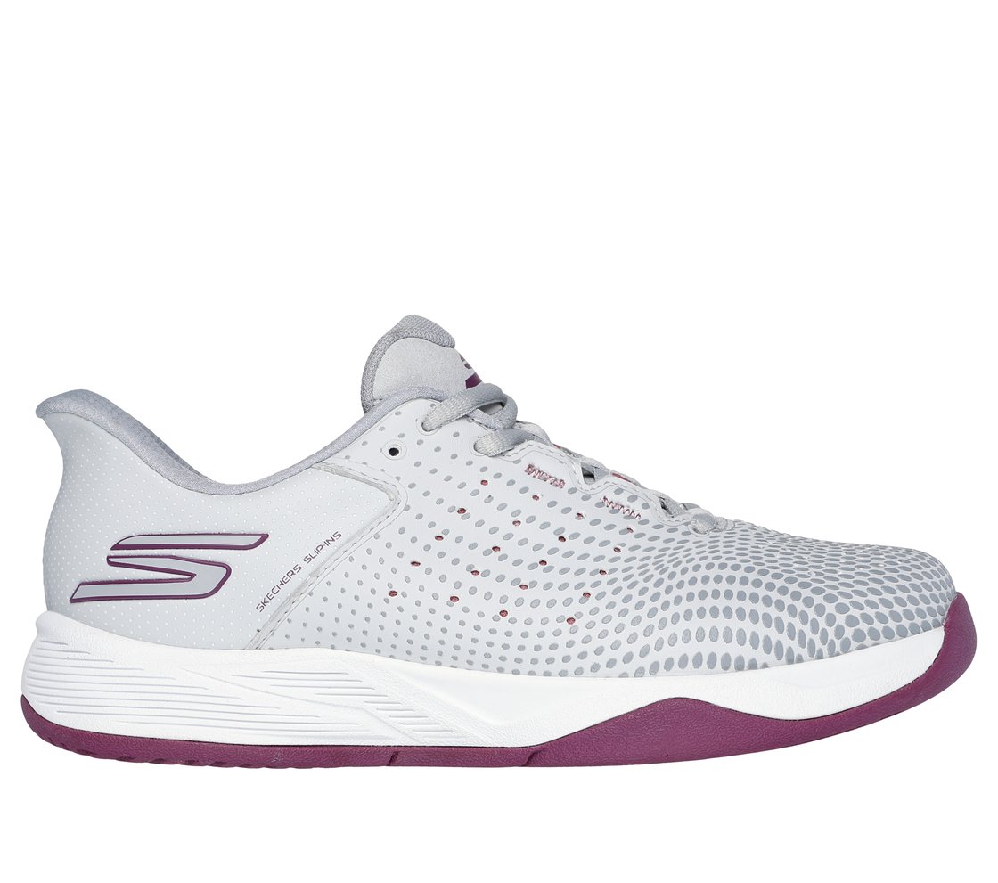 SKECHERS VIPER COURT RELOAD, GREY/PURPLE Footwear Lateral View