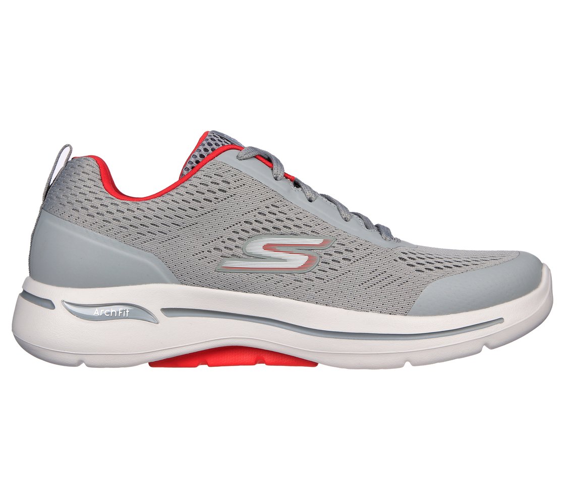 GO WALK ARCH FIT-IDYLLIC, LIGHT GREY/RED Footwear Lateral View
