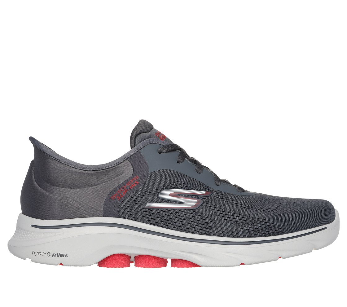 GO WALK 7, CHARCOAL/RED Footwear Lateral View
