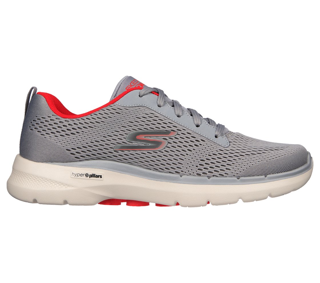 GO WALK 6 - AVALO 2, GREY/RED Footwear Lateral View