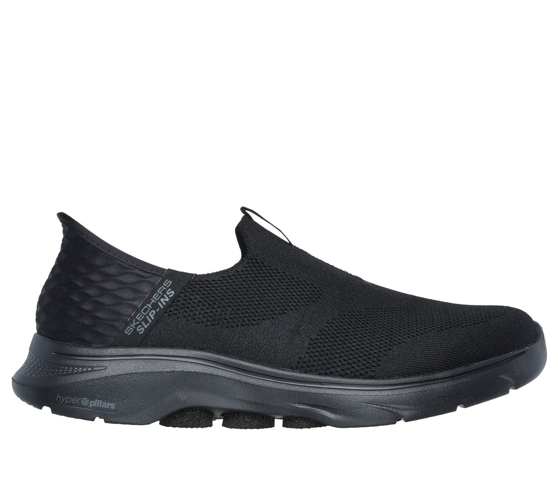 SKECHERS SLIP-INS: GO WALK 7 - EASY ON 2, BLACK Footwear Lateral View