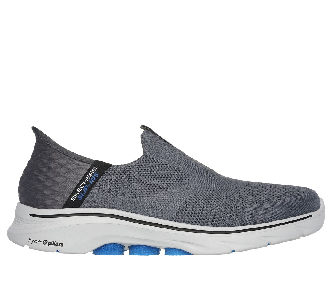 GO WALK 7 - EASY ON 2, CHARCOAL/BLUE Footwear Lateral View