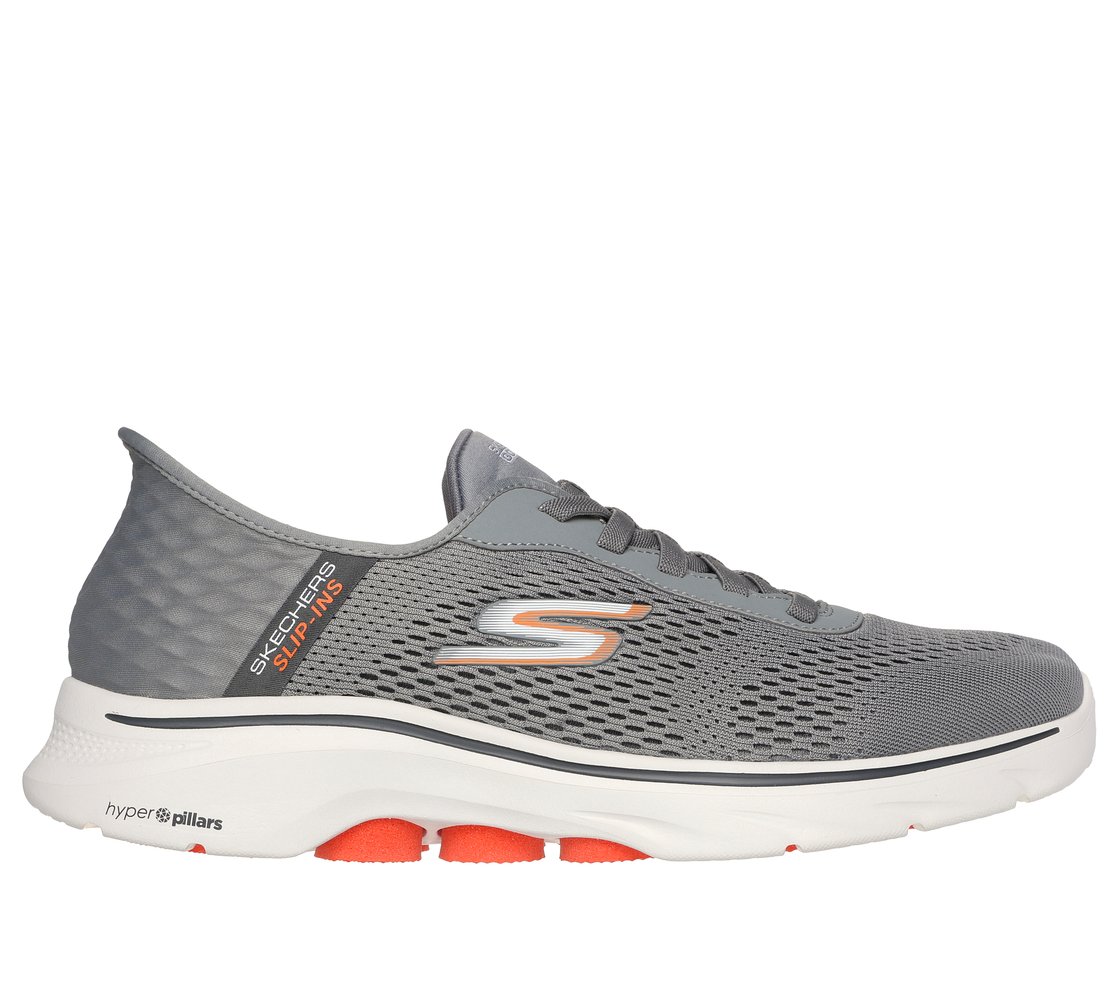 GO WALK 7 - FREE HAND 2, GREY/ORANGE Footwear Lateral View