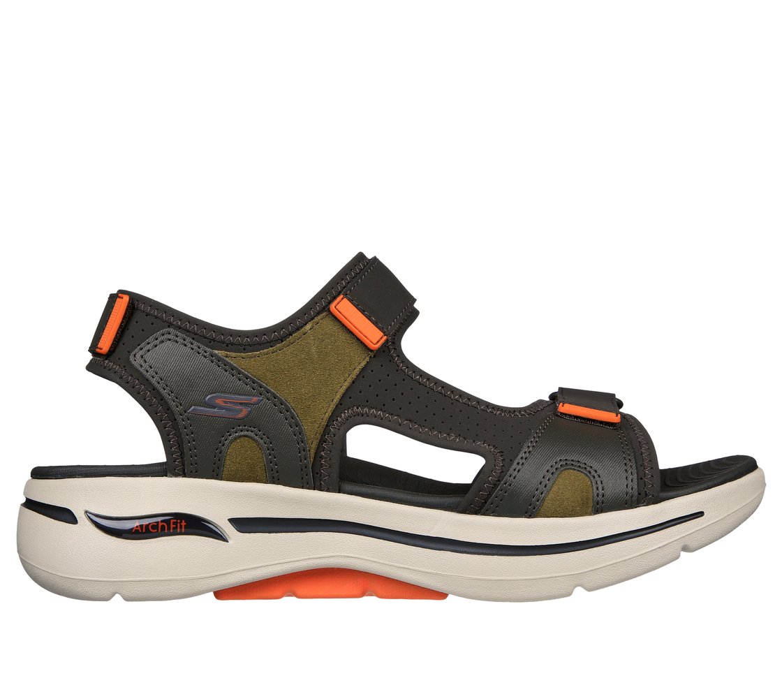 GO WALK ARCH FIT SANDAL-MISSI, OLIVE/ORANGE Footwear Lateral View