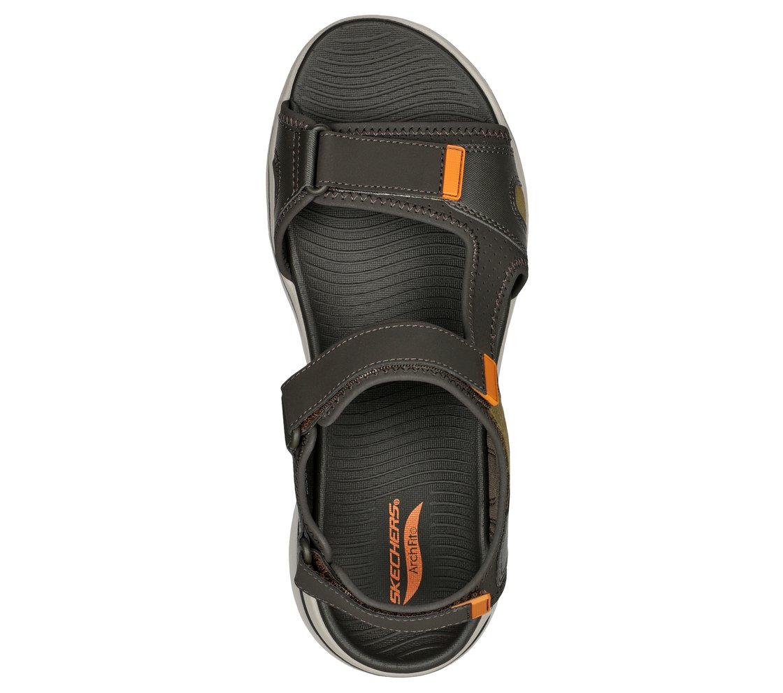 GO WALK ARCH FIT SANDAL-MISSI, OLIVE/ORANGE Footwear Top View