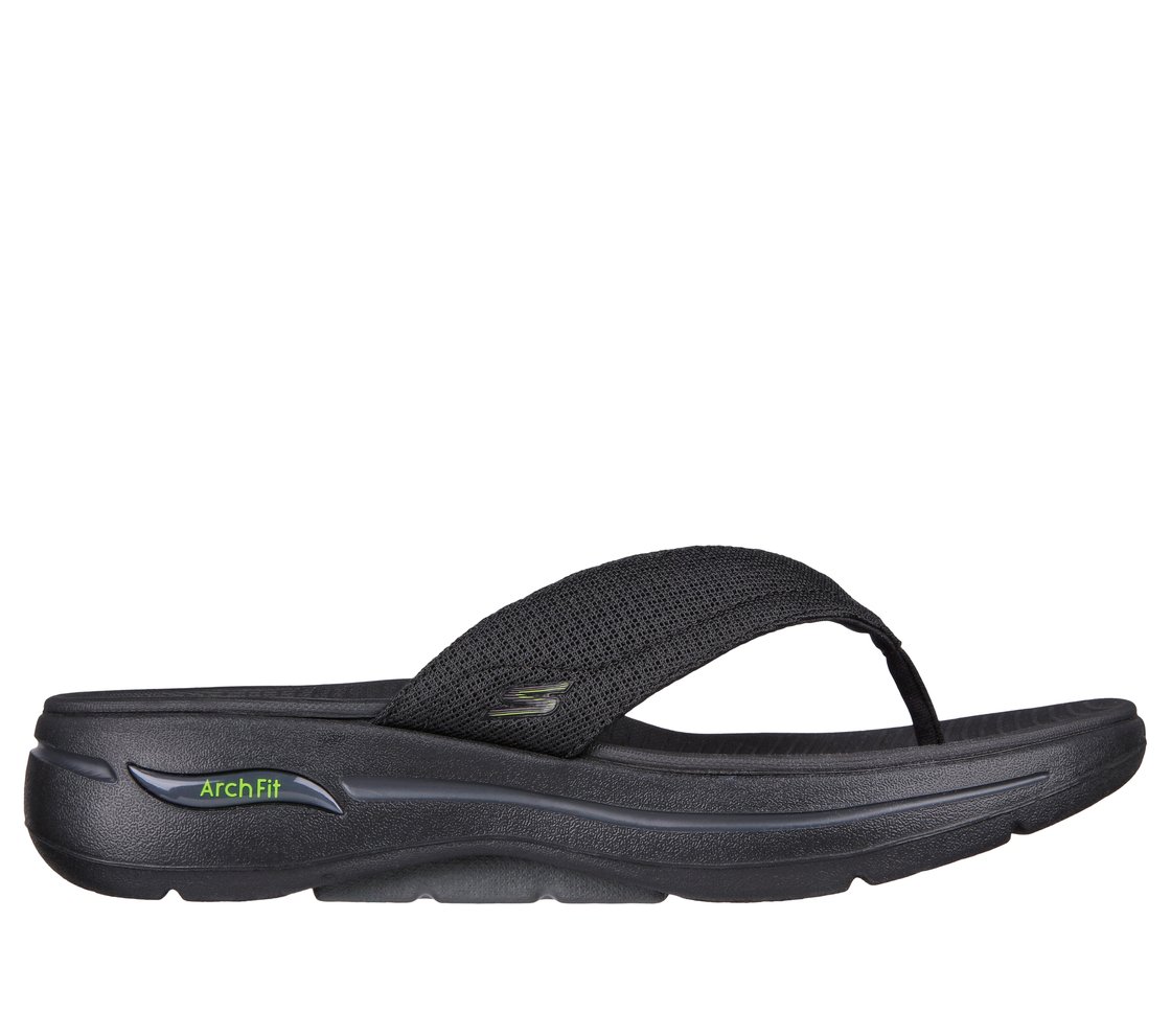 GO WALK ARCH FIT SANDAL-OFFSH, BLACK/LIME Footwear Lateral View