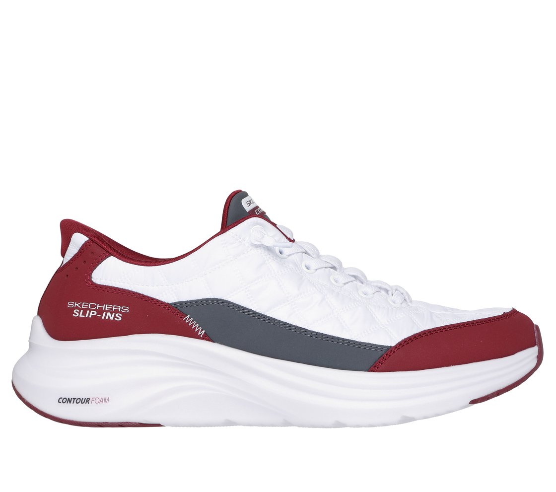 CONTOUR FOAM - COZY FIT, WHITE/BURGUNDY Footwear Lateral View