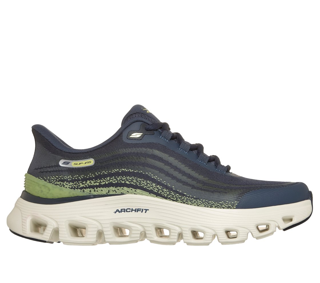 ARCH FIT GLIDE - STEP WAVE, NAVY/LIME Footwear Lateral View