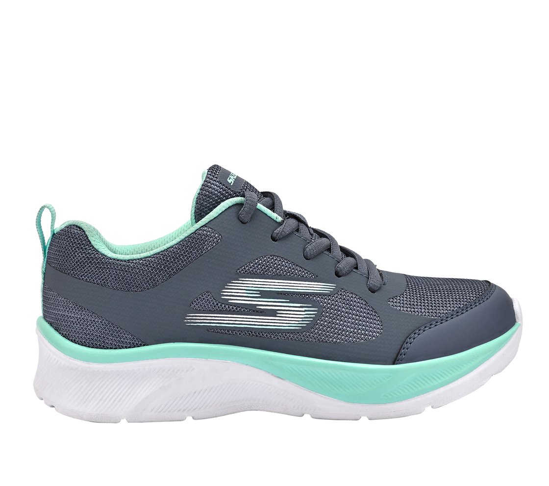 SKECHERS ELITE SPORT, CHARCOAL / TURQUOISE Footwear Lateral View