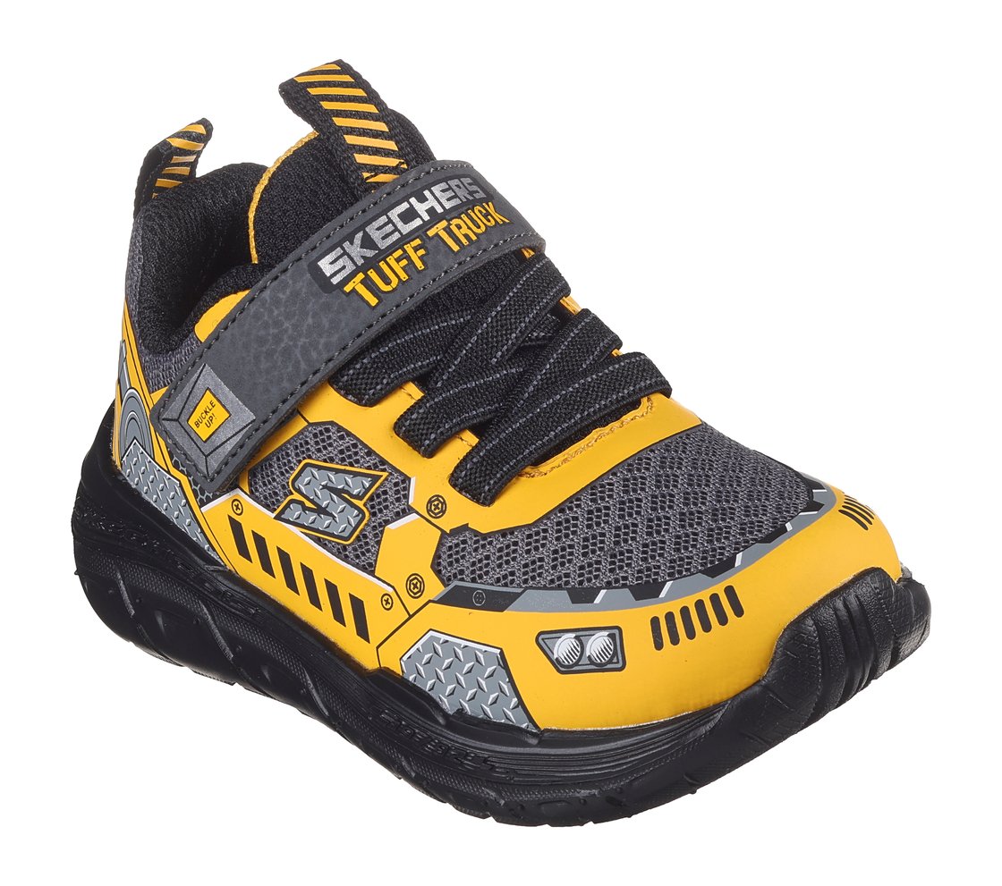 SKECH TRACKS, CHARCOAL/YELLOW Footwear Right View