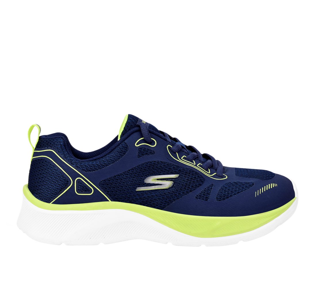 SKECHERS ELITE SPORT, NAVY/LIME Footwear Lateral View