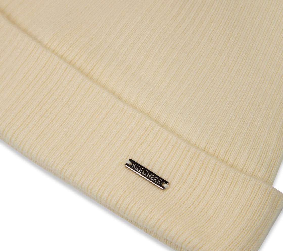 SKECHERS UNISEX SOLID BEANIE, OFF WHITE Accessories Top View