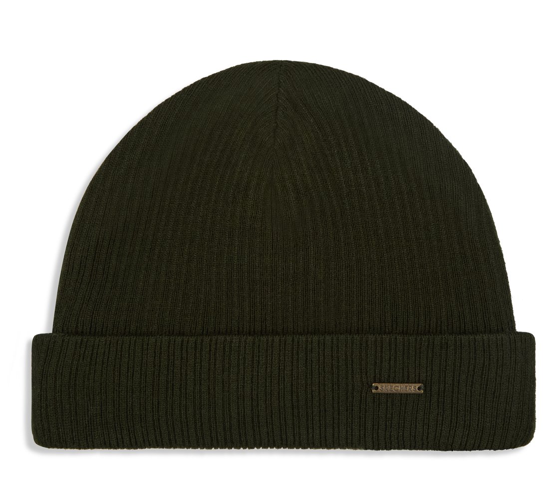 SKECHERS UNISEX SOLID BEANIE, OLIVE Accessories Lateral View
