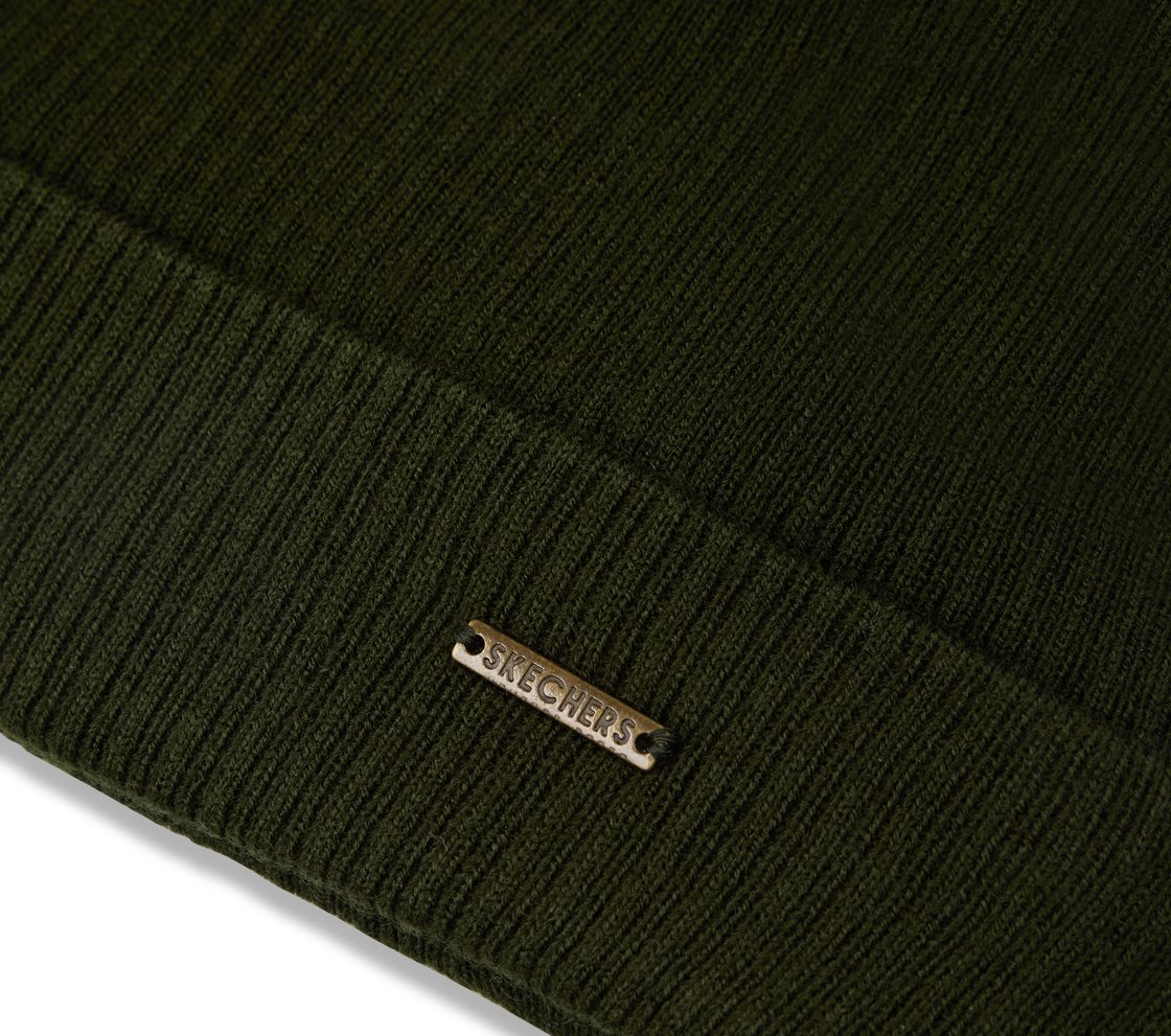 SKECHERS UNISEX SOLID BEANIE, OLIVE Accessories Top View