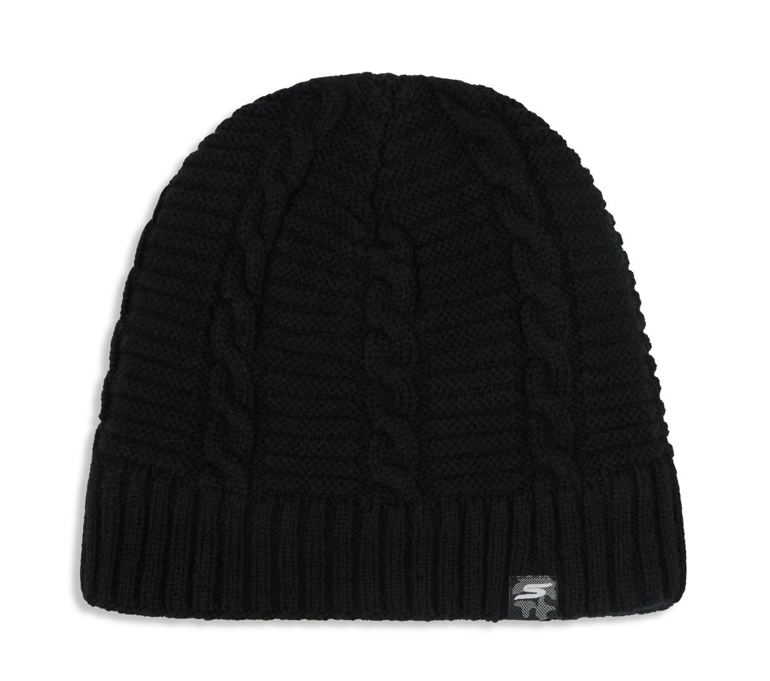 SKECHERS CABLE KNIT BEANIE, BLACK Accessories Lateral View