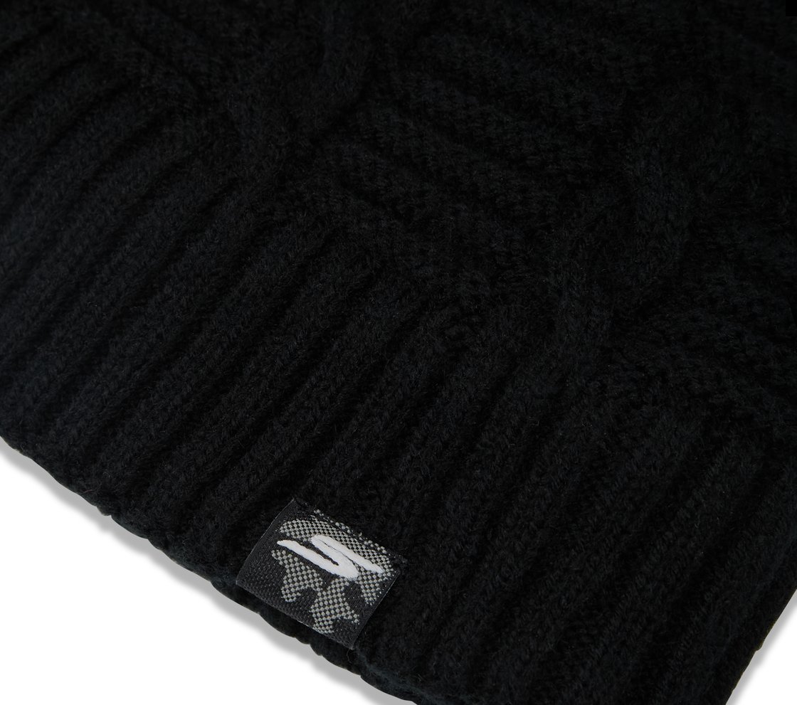SKECHERS CABLE KNIT BEANIE, BLACK Accessories Top View