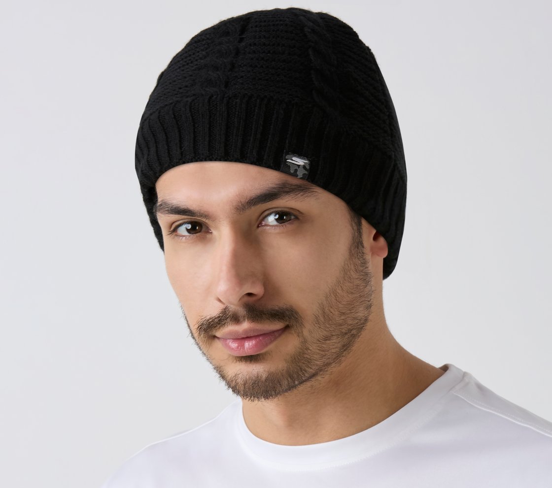 SKECHERS CABLE KNIT BEANIE, BLACK Accessories Bottom View