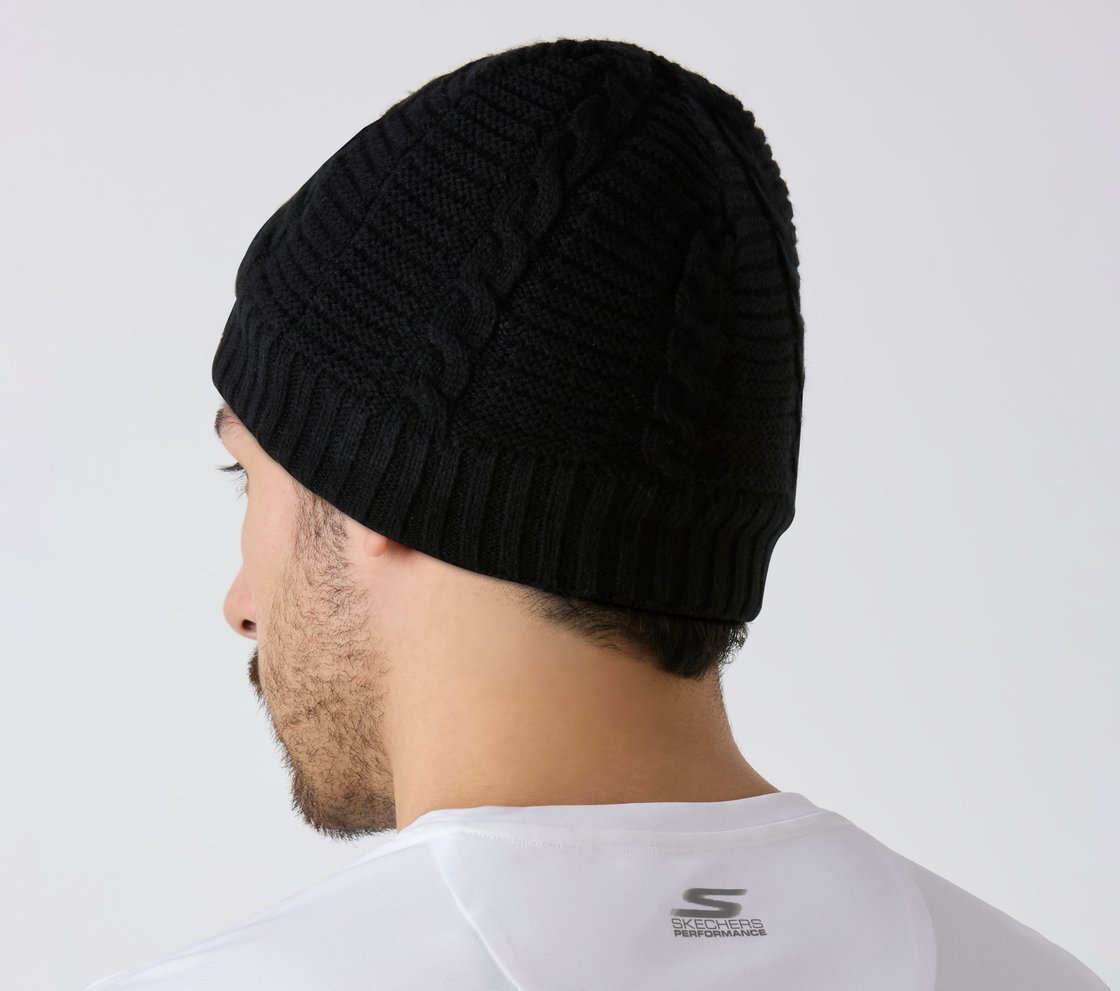 SKECHERS CABLE KNIT BEANIE, BLACK Accessories Left View