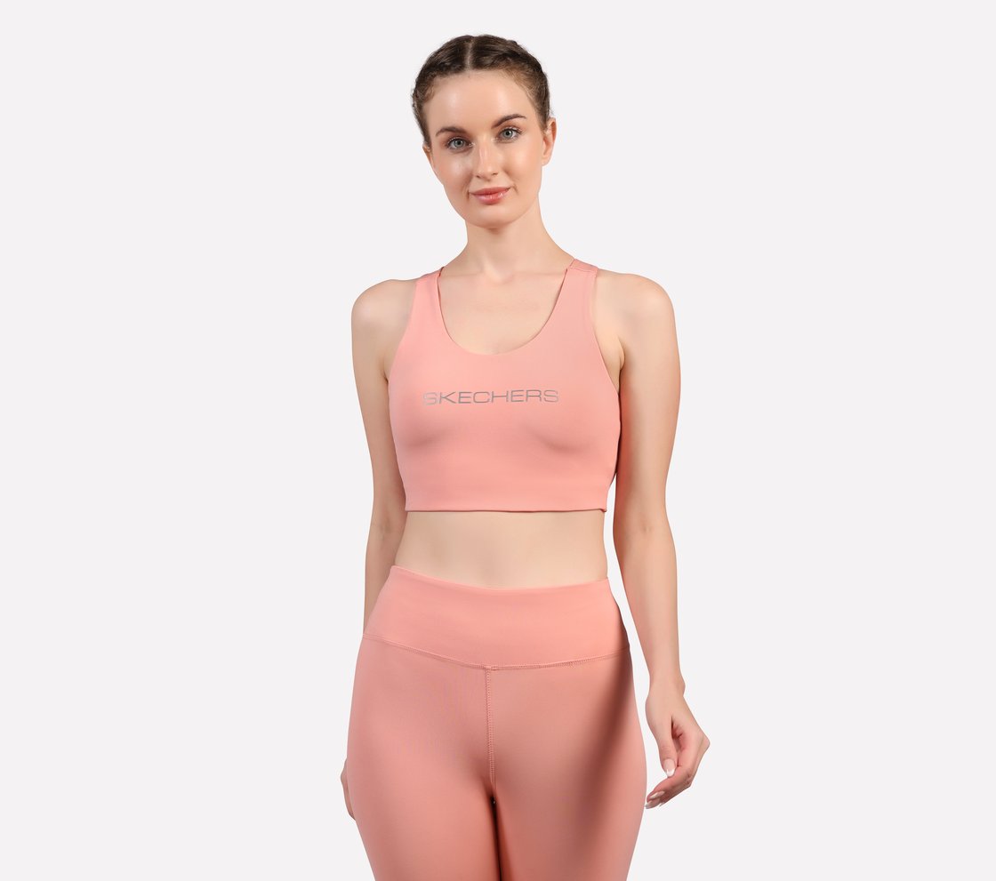 CHEST BRANDING CLEAN FINISH SPORT BRA, PURPLE/YELL Apparel Lateral View