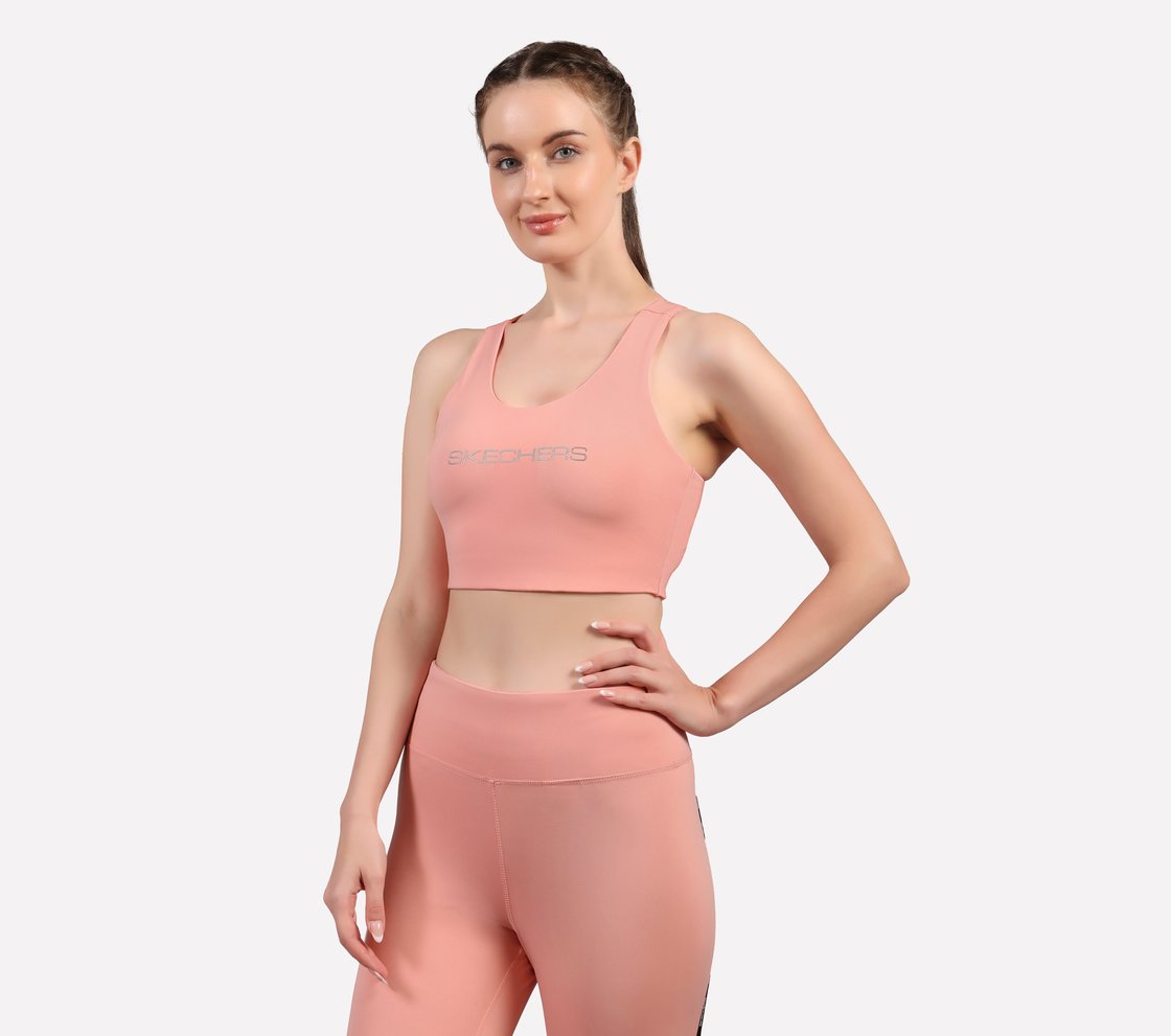 CHEST BRANDING CLEAN FINISH SPORT BRA, PURPLE/YELL