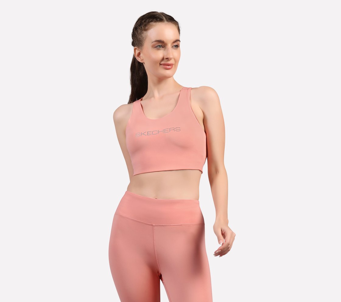 CHEST BRANDING CLEAN FINISH SPORT BRA, PURPLE/YELL