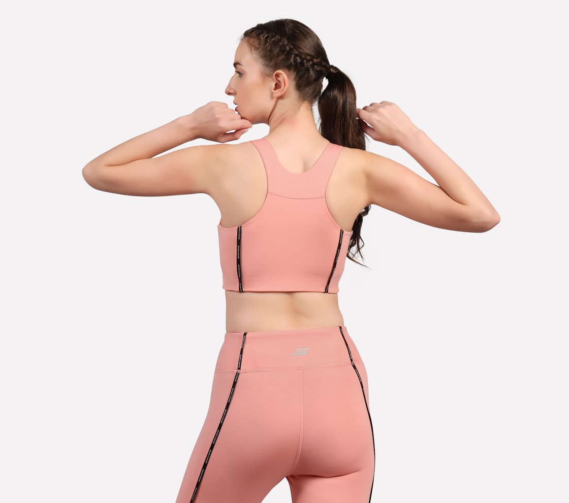 CHEST BRANDING CLEAN FINISH SPORT BRA, PURPLE/YELL Apparel Left View