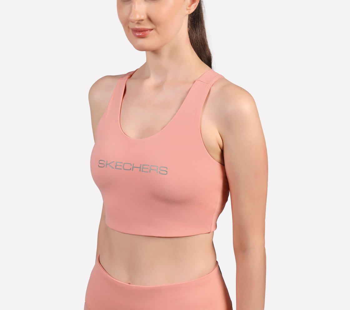 CHEST BRANDING CLEAN FINISH SPORT BRA, PURPLE/YELL Apparel Right View