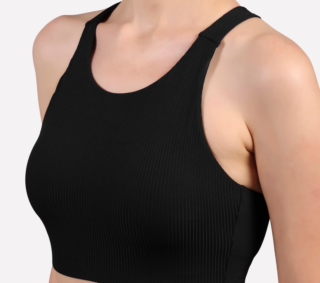 VERTICAL PATTERN SPORTS BRA, BLACK Apparel Top View