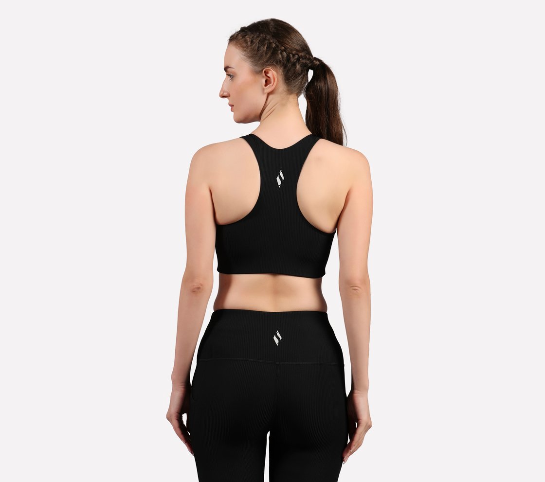 VERTICAL PATTERN SPORTS BRA, BLACK Apparel Left View