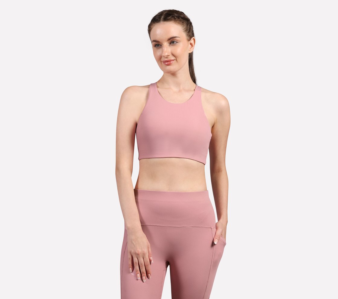 VERTICAL PATTERN SPORTS BRA, WHITE/PINK/MINT Apparel Lateral View