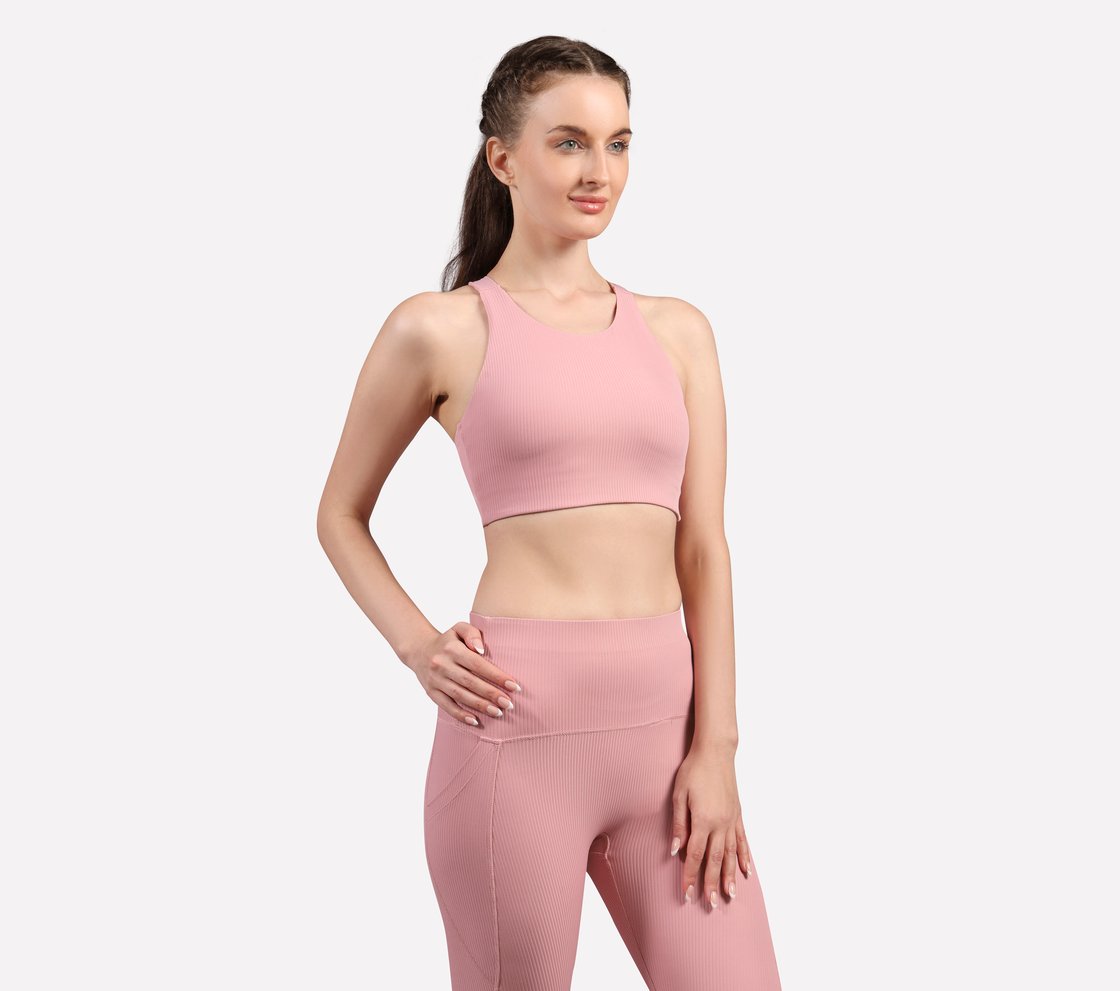 VERTICAL PATTERN SPORTS BRA, WHITE/PINK/MINT Apparel Bottom View
