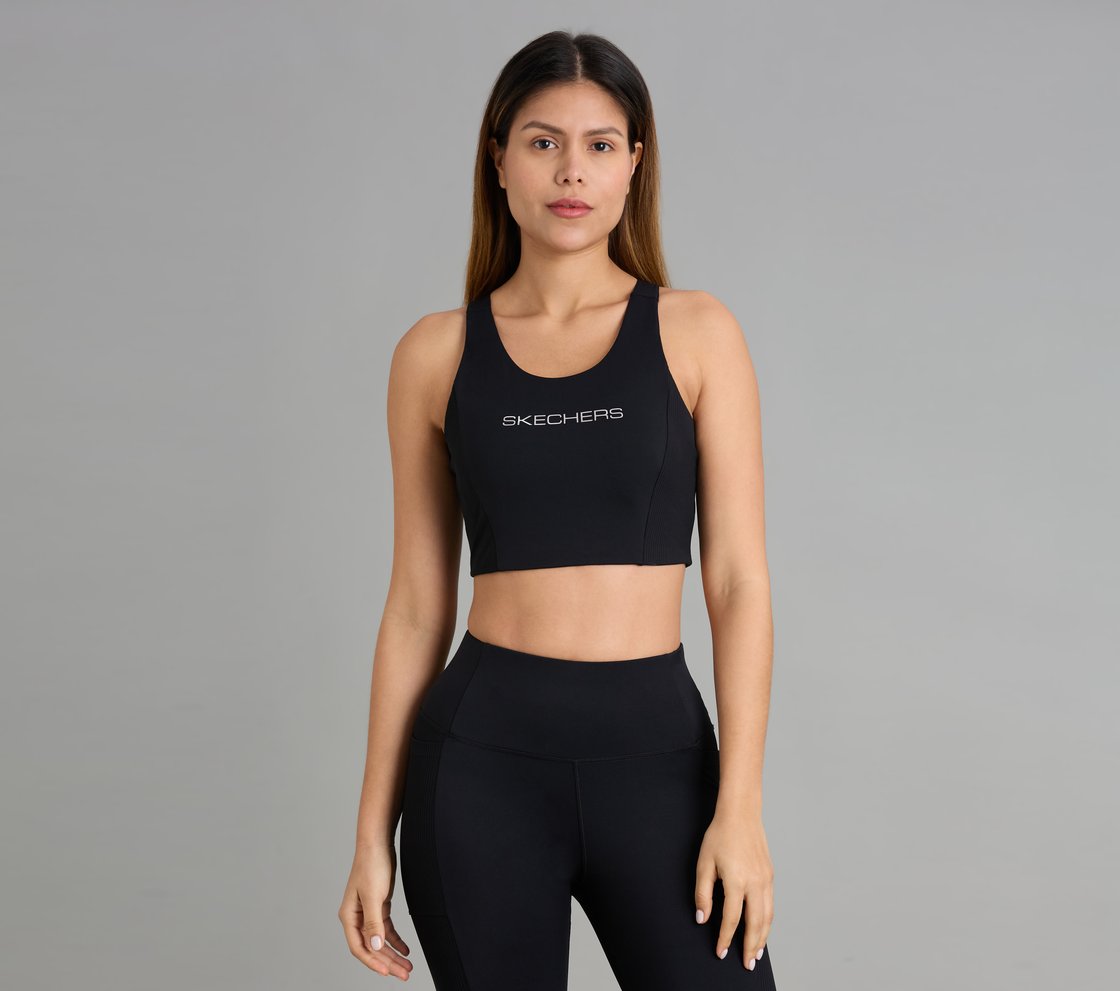 RIB PANELLED SPORTS BRA, BLACK