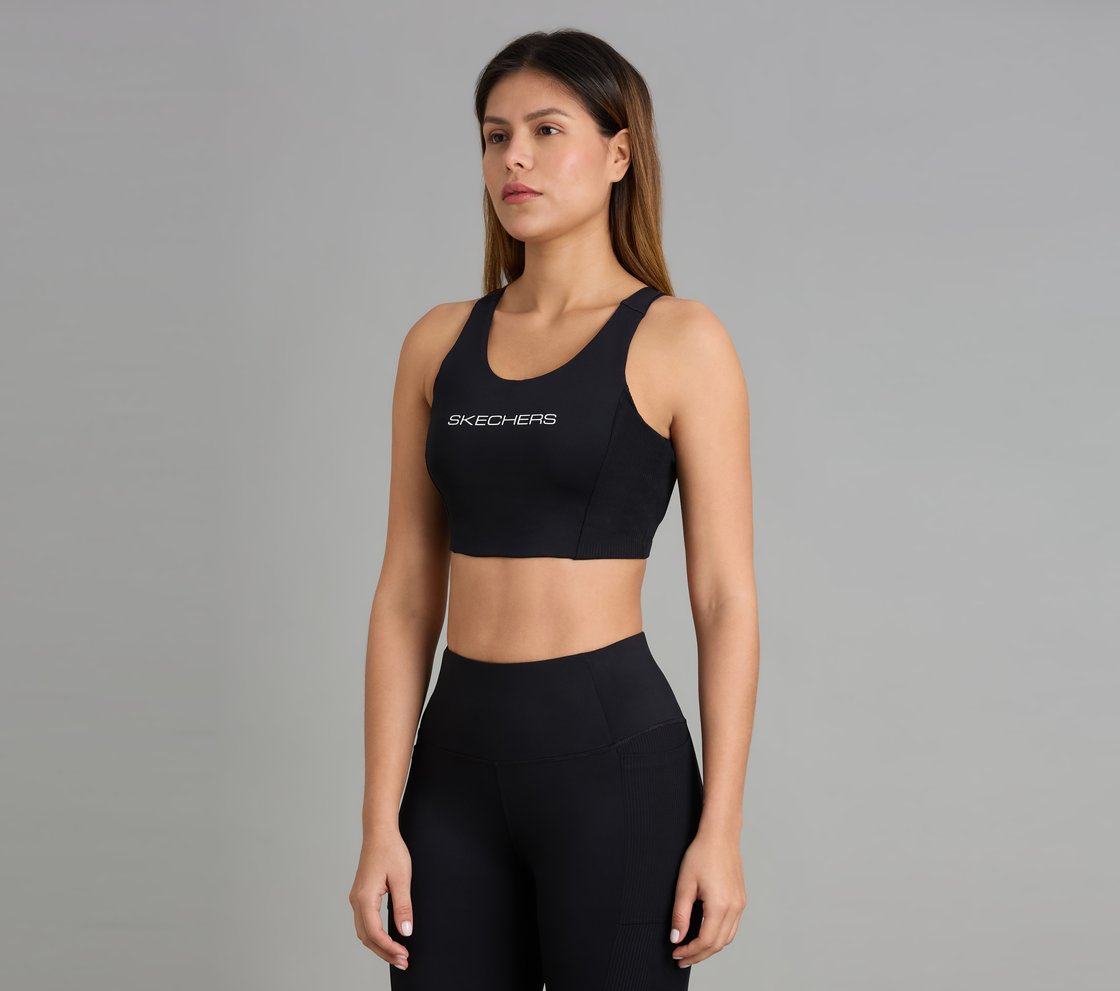 RIB PANELLED SPORTS BRA, BLACK Apparel Top View