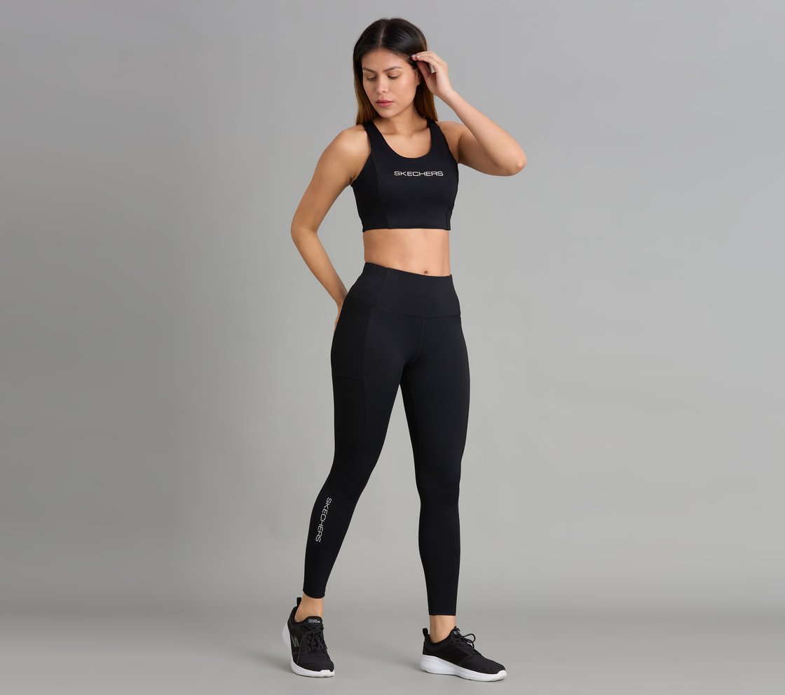 RIB PANELLED SPORTS BRA, BLACK