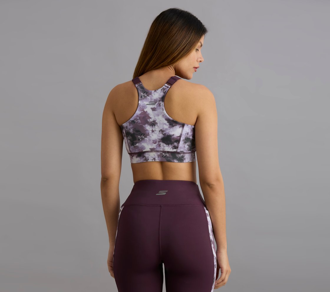 HIGH IMPACT AOP SPORTS BRA, WHITE/TURQ/PURPLE Apparel Left View