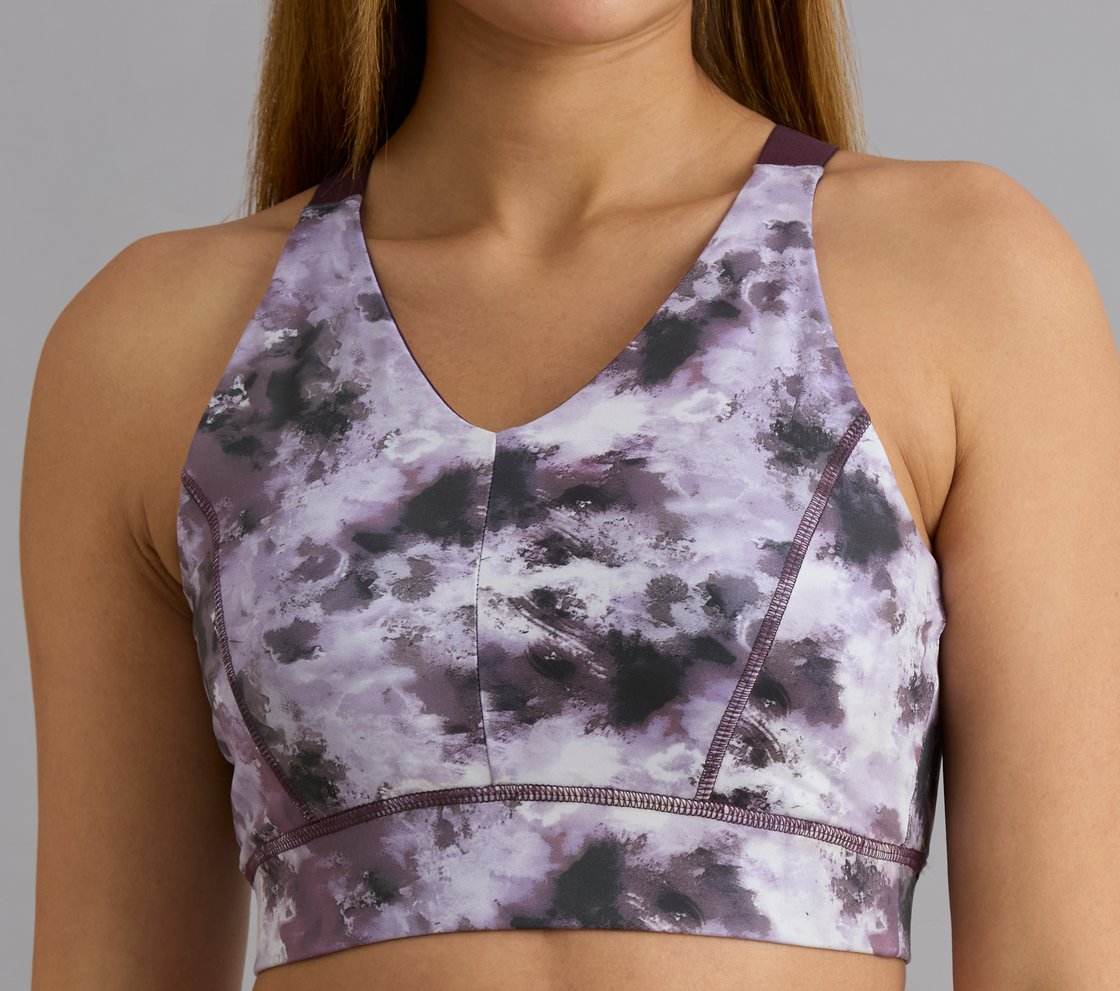 HIGH IMPACT AOP SPORTS BRA, WHITE/TURQ/PURPLE Apparel Right View