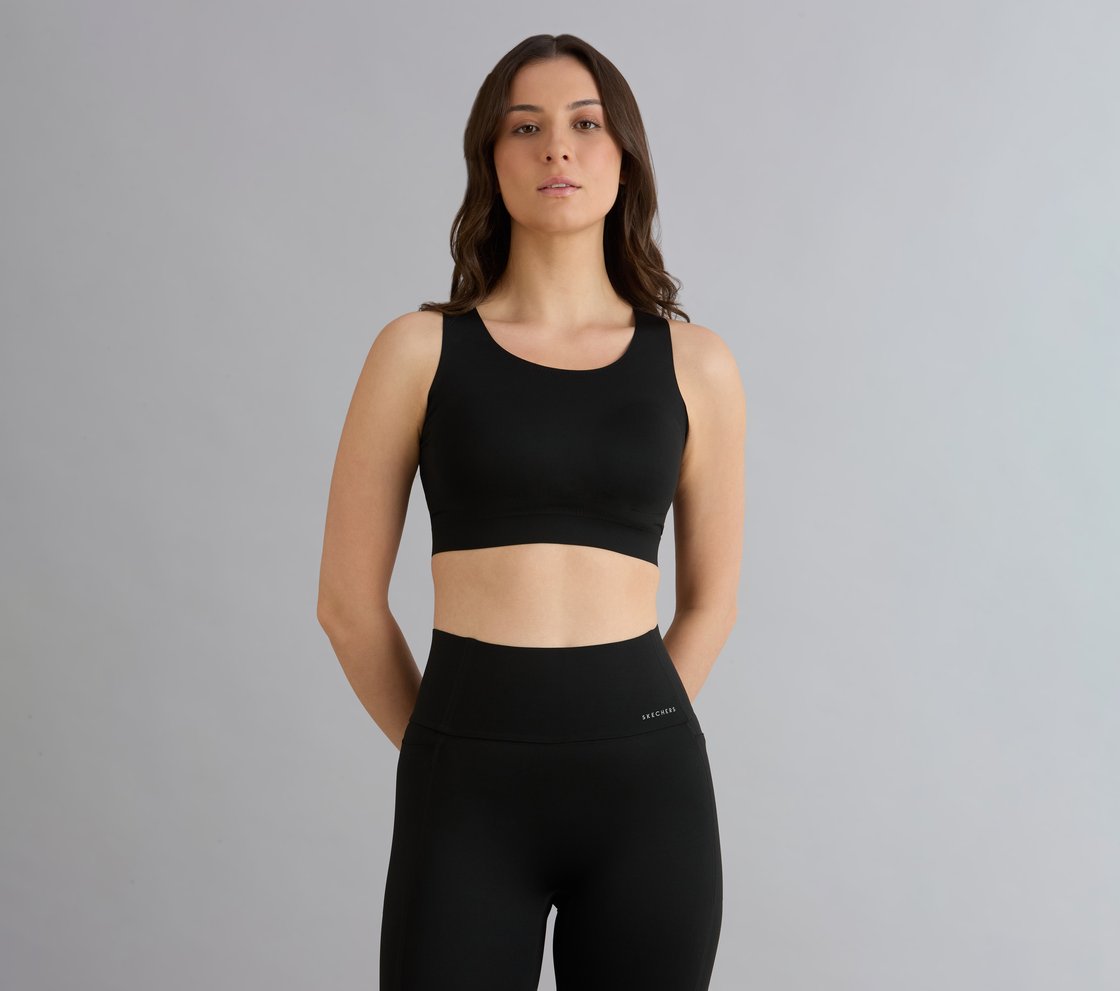BONDED CRISS CROSS BACK BRA, BLACK Apparel Lateral View