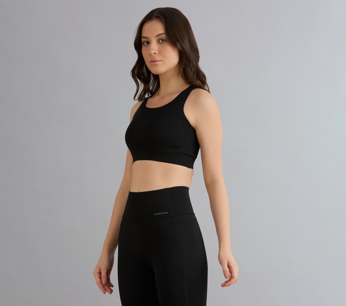 BONDED CRISS CROSS BACK BRA, BLACK Apparel Top View