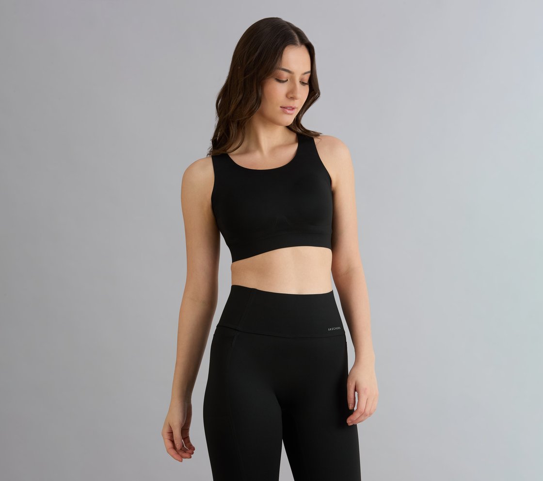 BONDED CRISS CROSS BACK BRA, BLACK Apparel Bottom View