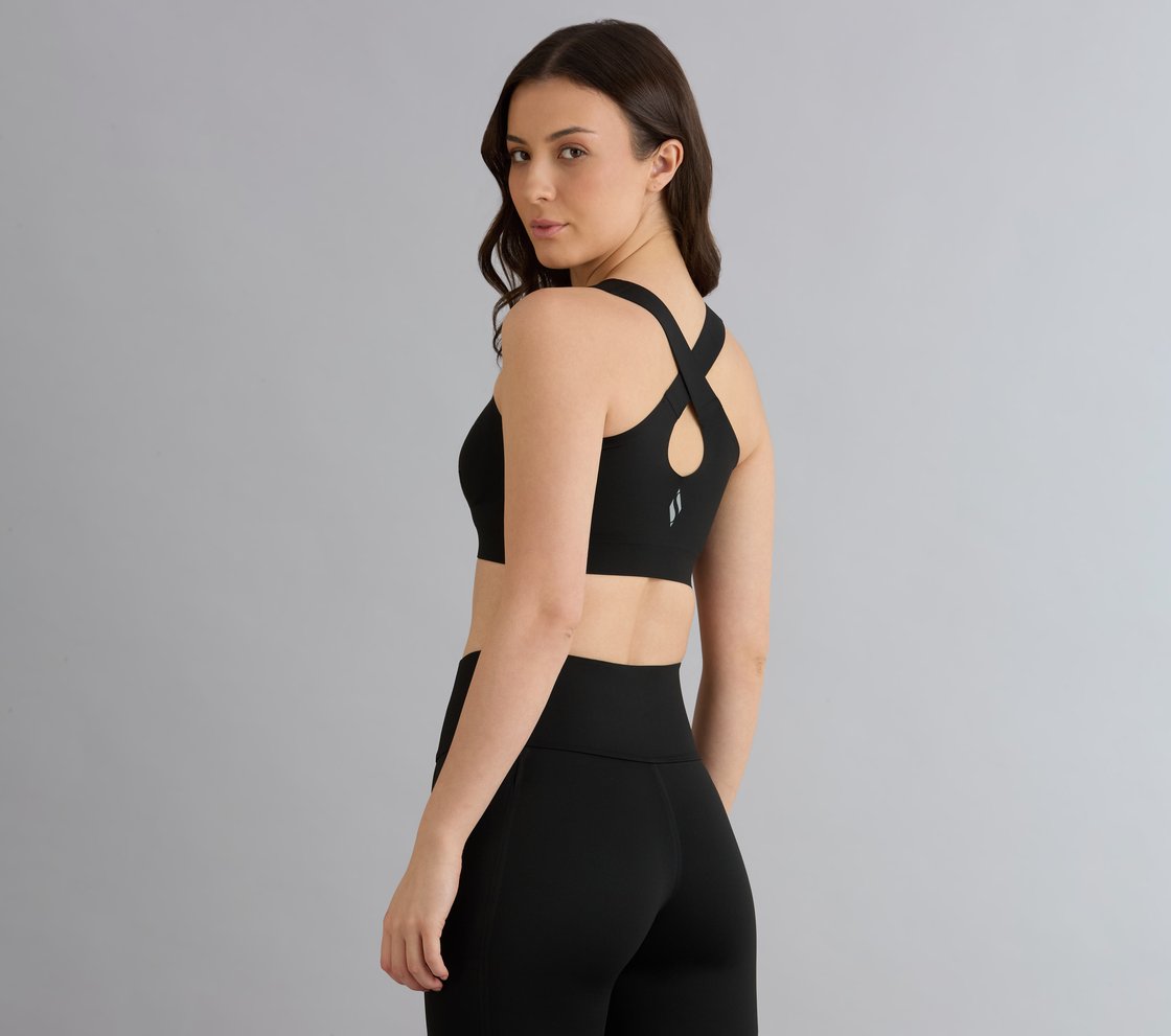 BONDED CRISS CROSS BACK BRA, BLACK